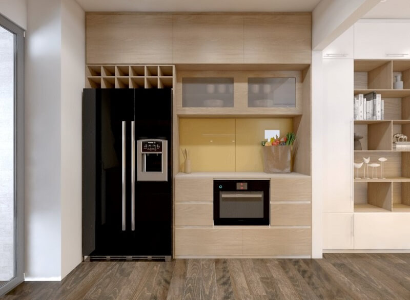 Thiết kế hệ tủ bếp gỗ đẹp tích hợp đa chức năng kết hợp tủ lạnh và lò vi sóng mang đến một không gian bếp lí tưởng Tủ bếp gỗ, tủ bếp gỗ tự nhiên, tủ bếp tân cổ điển