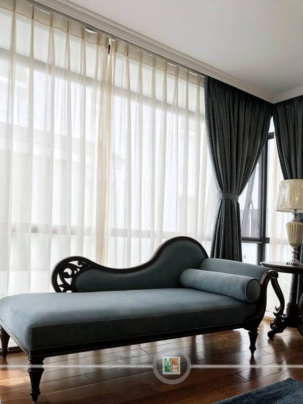 Mẫu sofa thư giãn gỗ óc chó bọc nỉ cao cấp tại công trình thi công nội thất biệt thự ecopark
