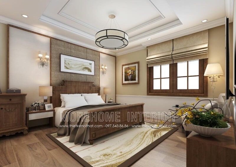Sản phẩm giường ngủ gỗ óc chó tân cổ điển truyền thống đẹp cao cấp do Morehome thiết kế và sản xuất