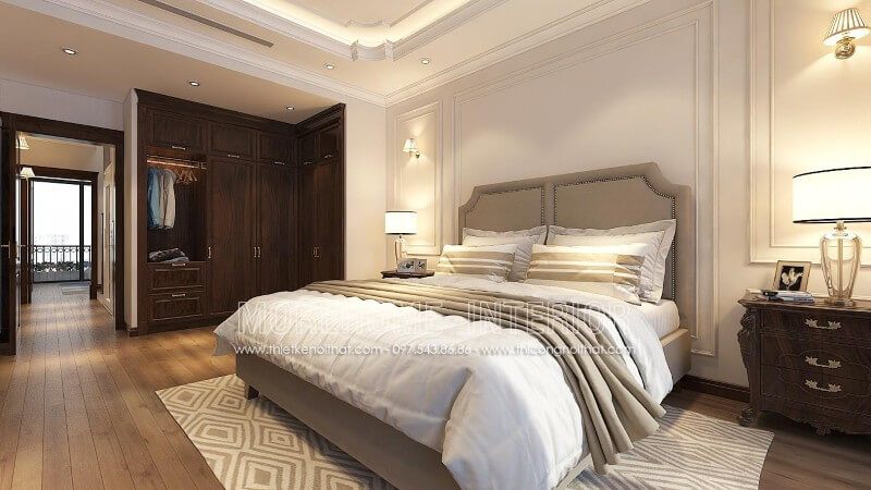 Mẫu giường ngủ gỗ tự nhiên được bọc bằng da cao cấp, mang lại sự sang trọng cho nhà biệt thự.